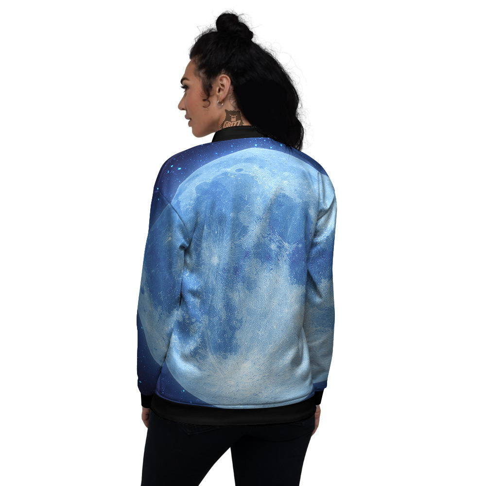 Blue Moon Print Women's Bomber Jacket-grizzshop