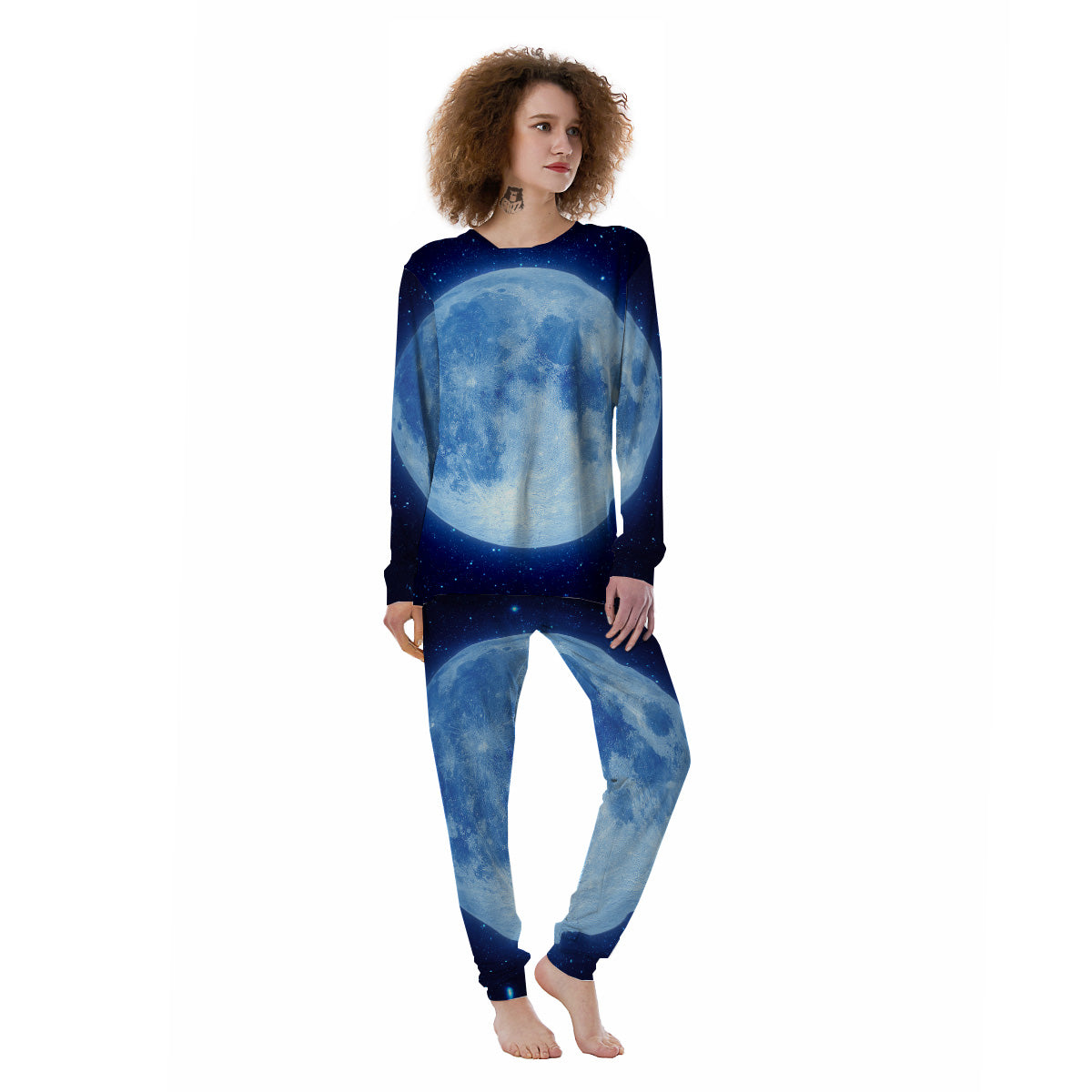 Blue Moon Print Women's Pajamas-grizzshop