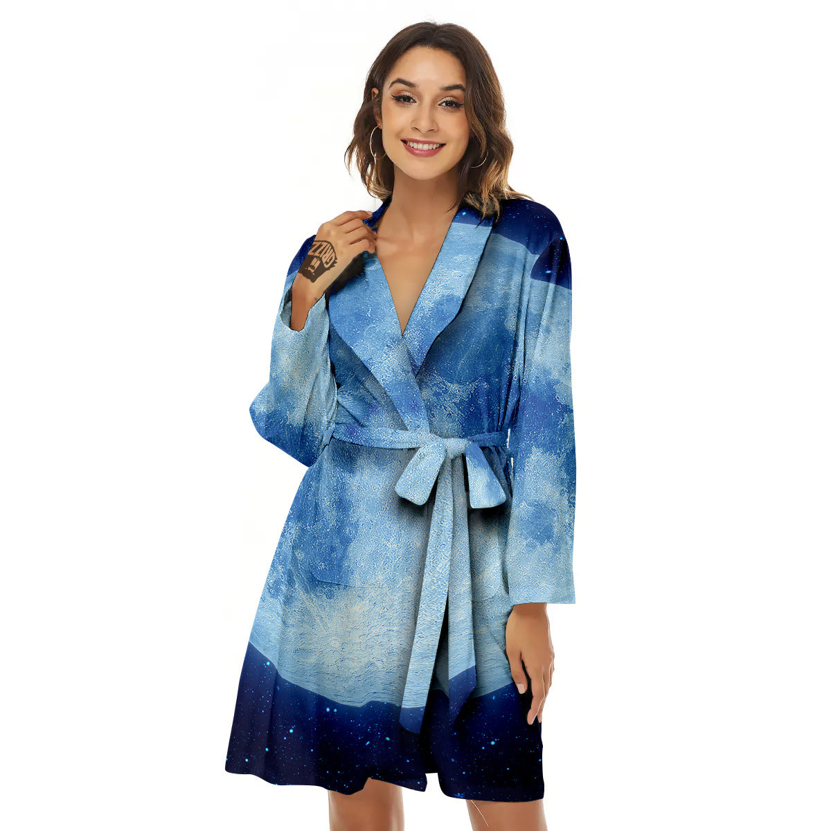 Blue Moon Print Women's Robe-grizzshop