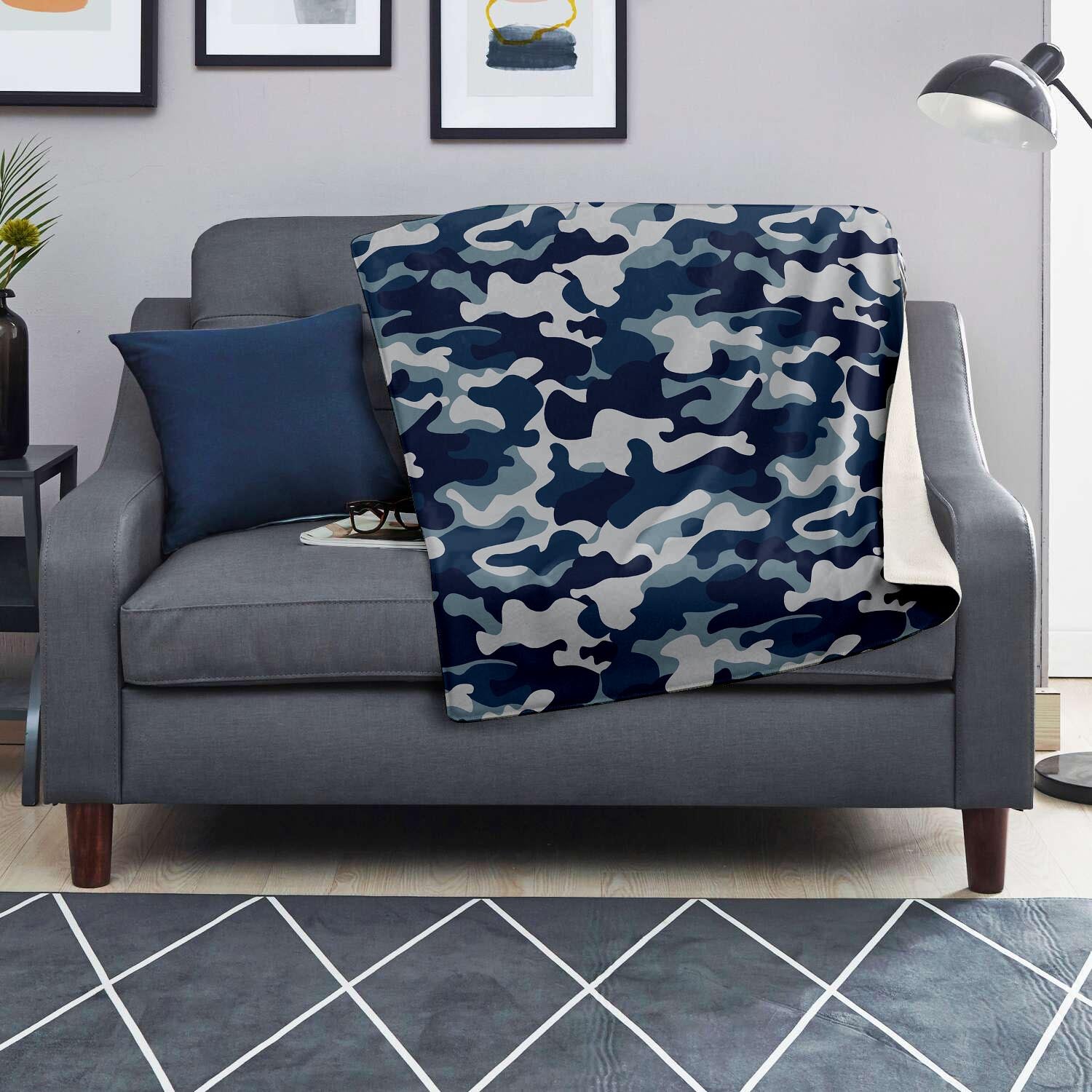 Blue Navy Camo Print Blanket-grizzshop