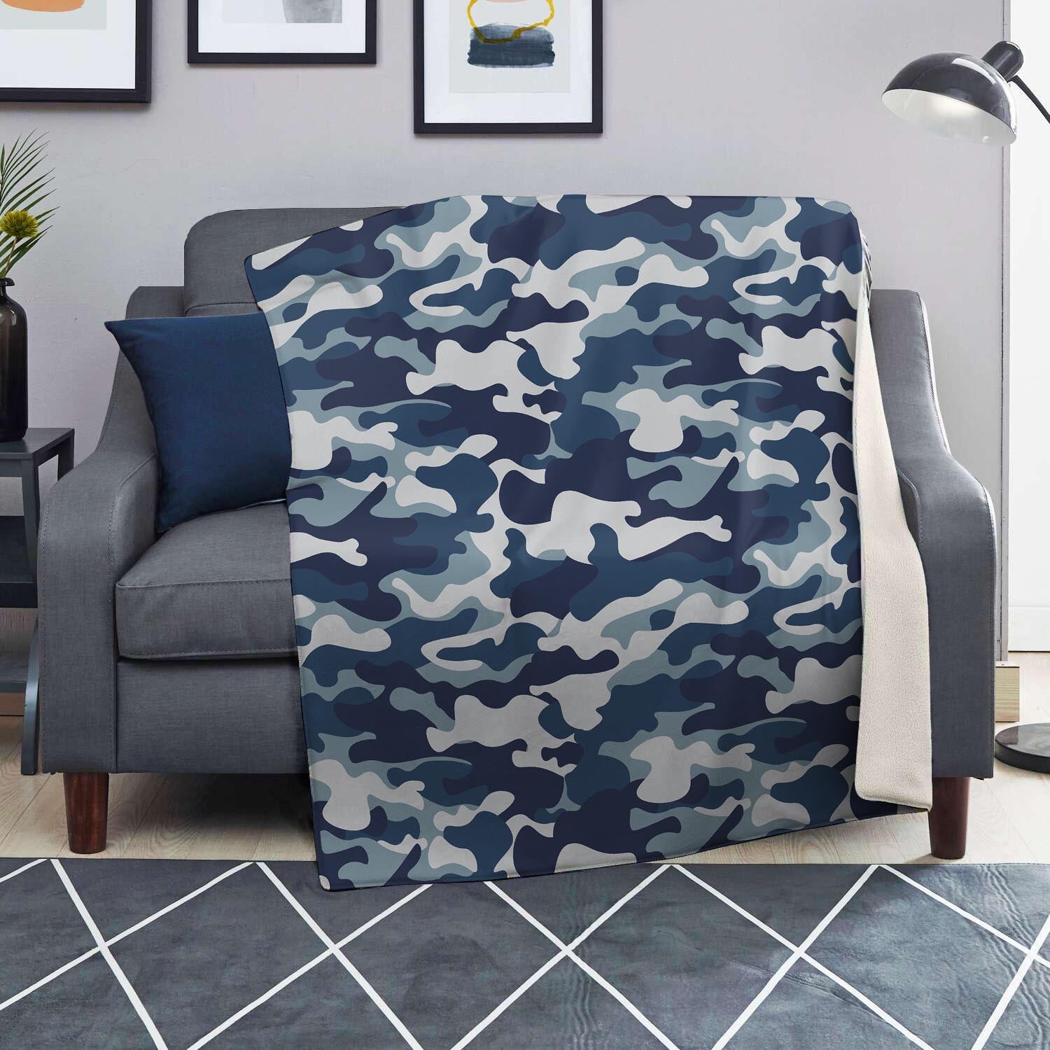 Blue Navy Camo Print Blanket-grizzshop