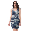 Blue Navy Camo Print Bodycon Dress-grizzshop