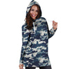 Blue Navy Camo Print Hoodie Dress-grizzshop