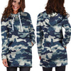 Blue Navy Camo Print Hoodie Dress-grizzshop