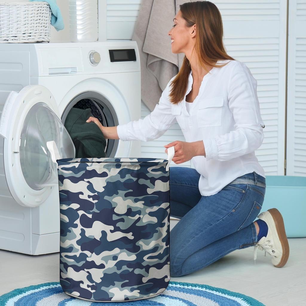 Blue Navy Camo Print Laundry Basket-grizzshop