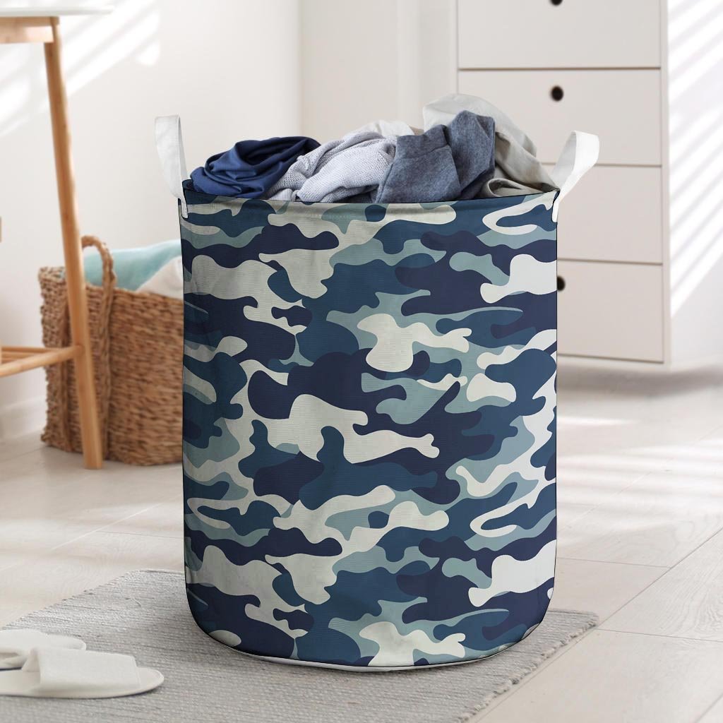 Blue Navy Camo Print Laundry Basket-grizzshop