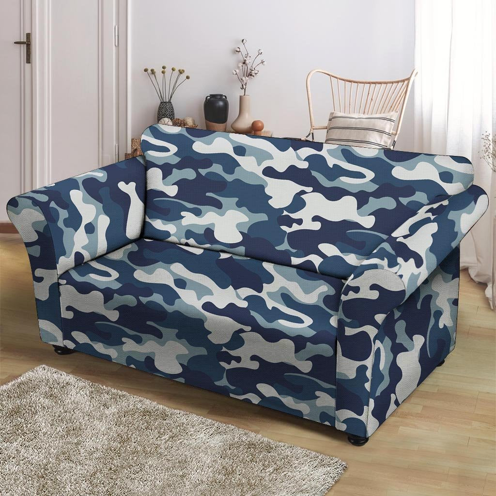 Blue Navy Camo Print Loveseat Cover-grizzshop