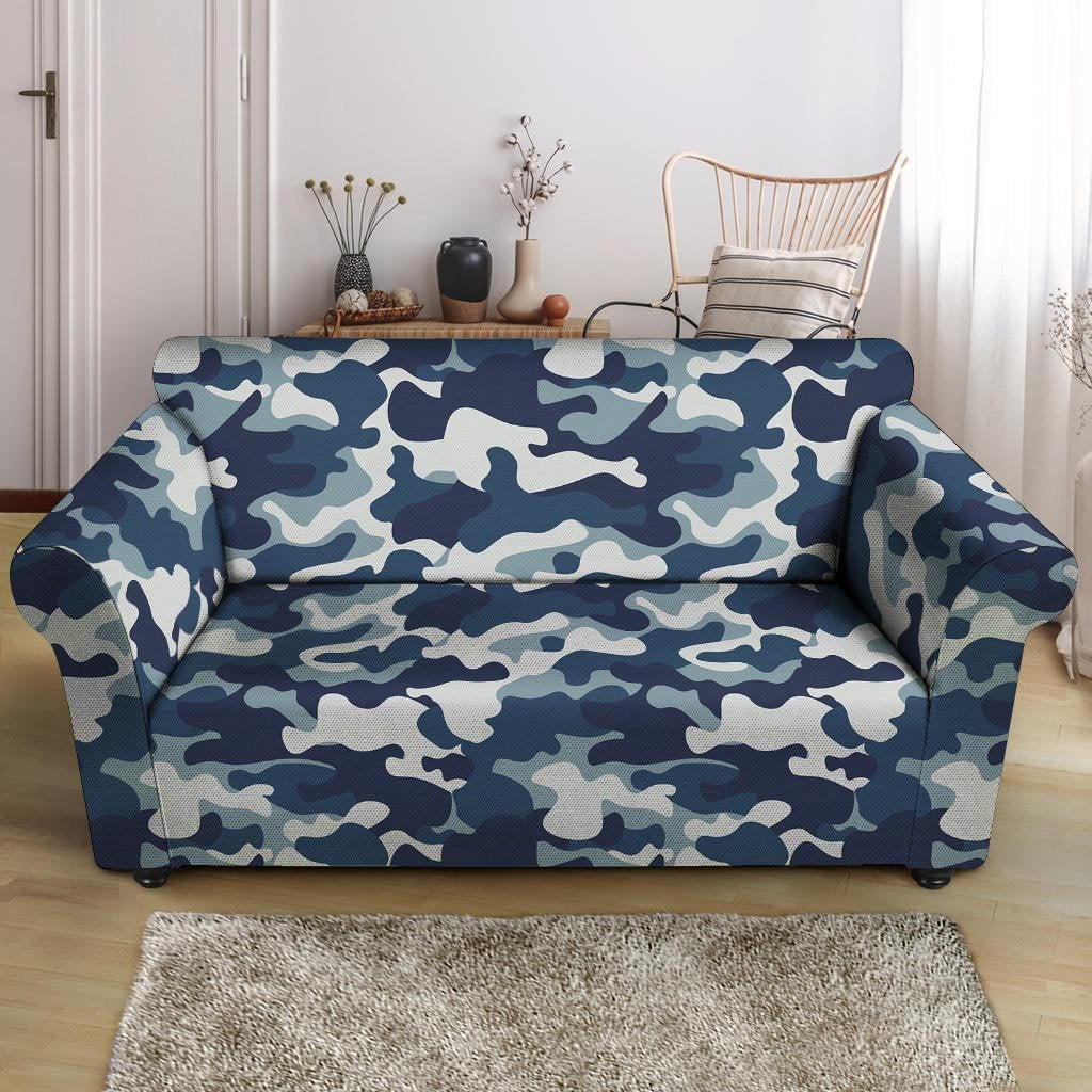 Blue Navy Camo Print Loveseat Cover-grizzshop