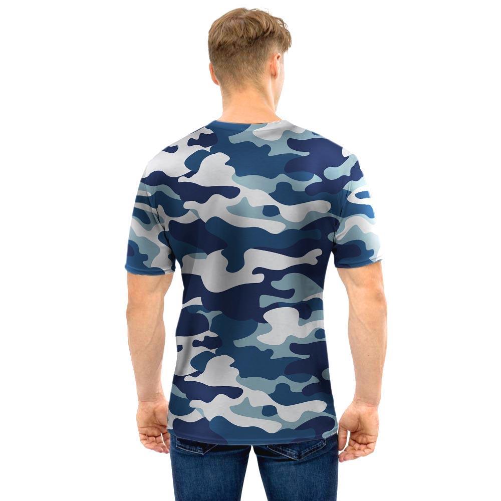 Blue Navy Camo Print Men T Shirt-grizzshop