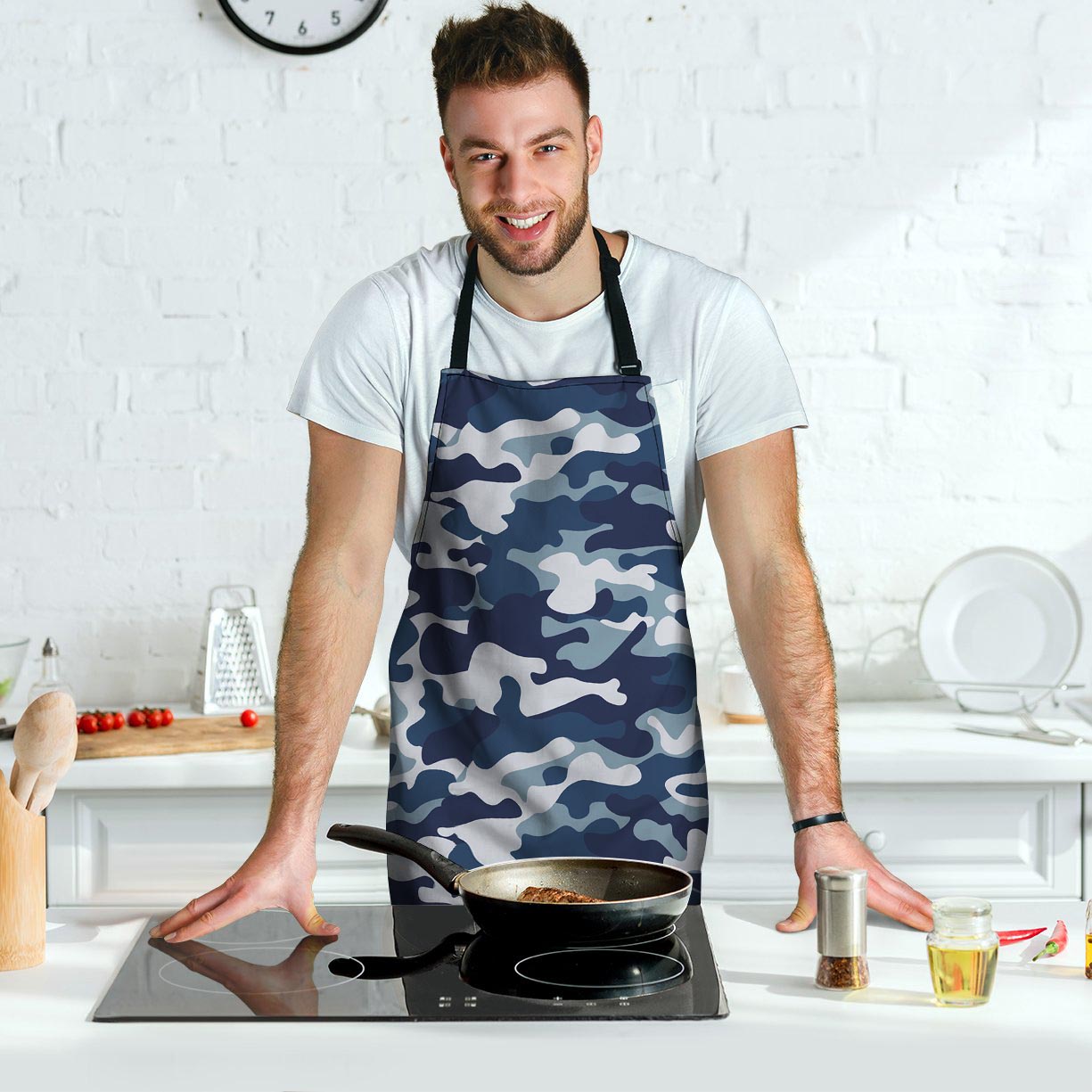 Blue Navy Camo Print Men's Apron-grizzshop