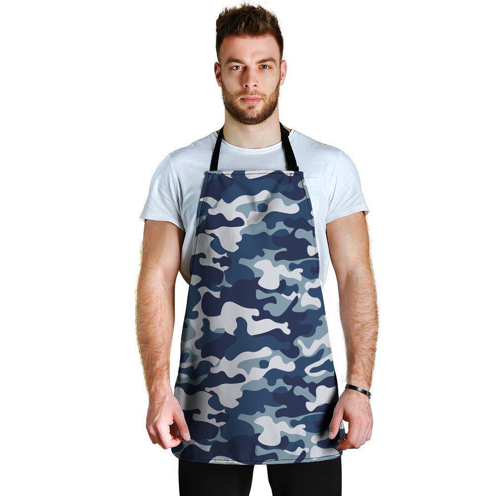 Blue Navy Camo Print Men's Apron-grizzshop