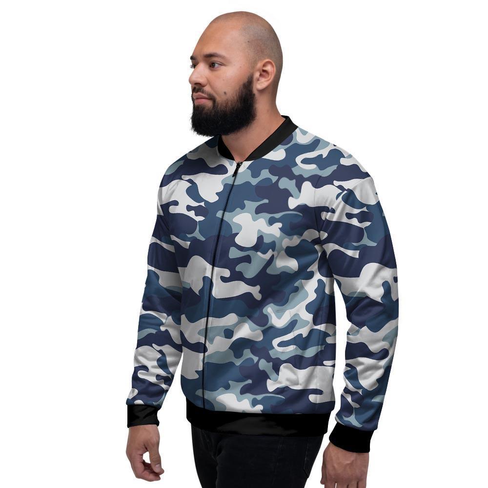 Blue Navy Camo Print Men's Bomber Jacket-grizzshop