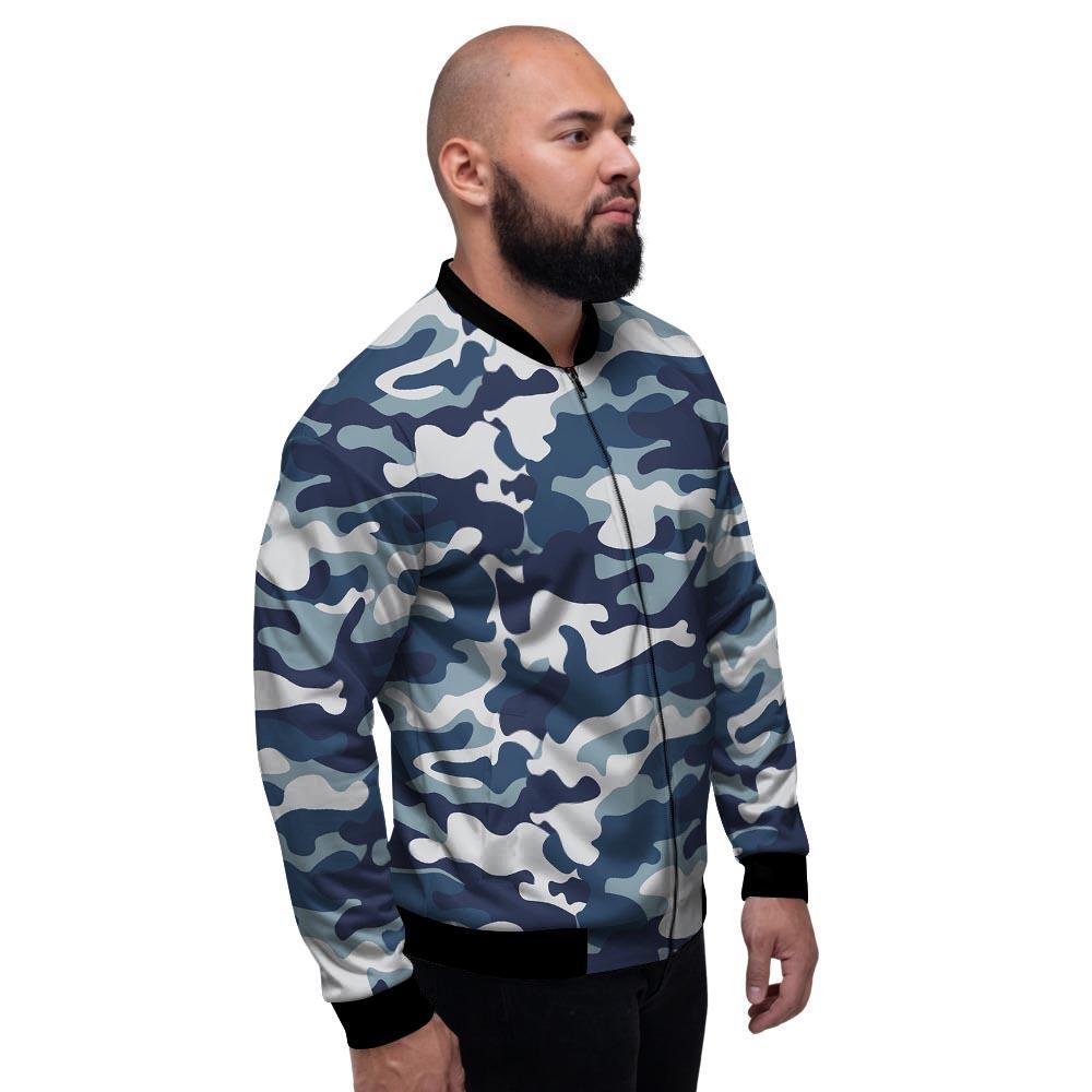 Blue Navy Camo Print Men's Bomber Jacket-grizzshop