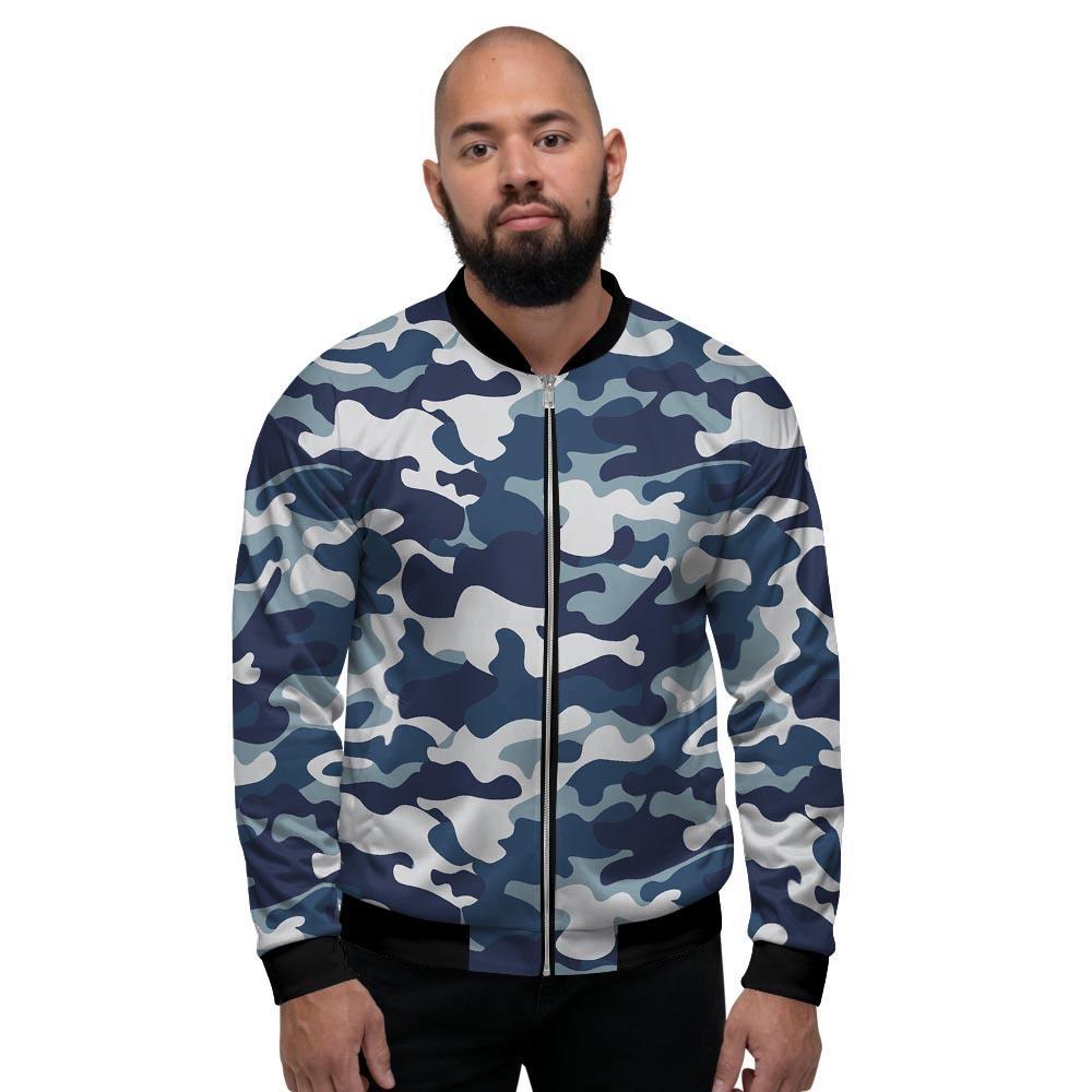 Blue Navy Camo Print Men's Bomber Jacket-grizzshop