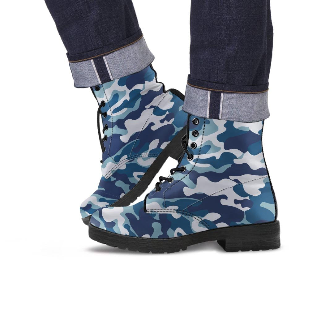 Blue Navy Camo Print Men's Boots-grizzshop