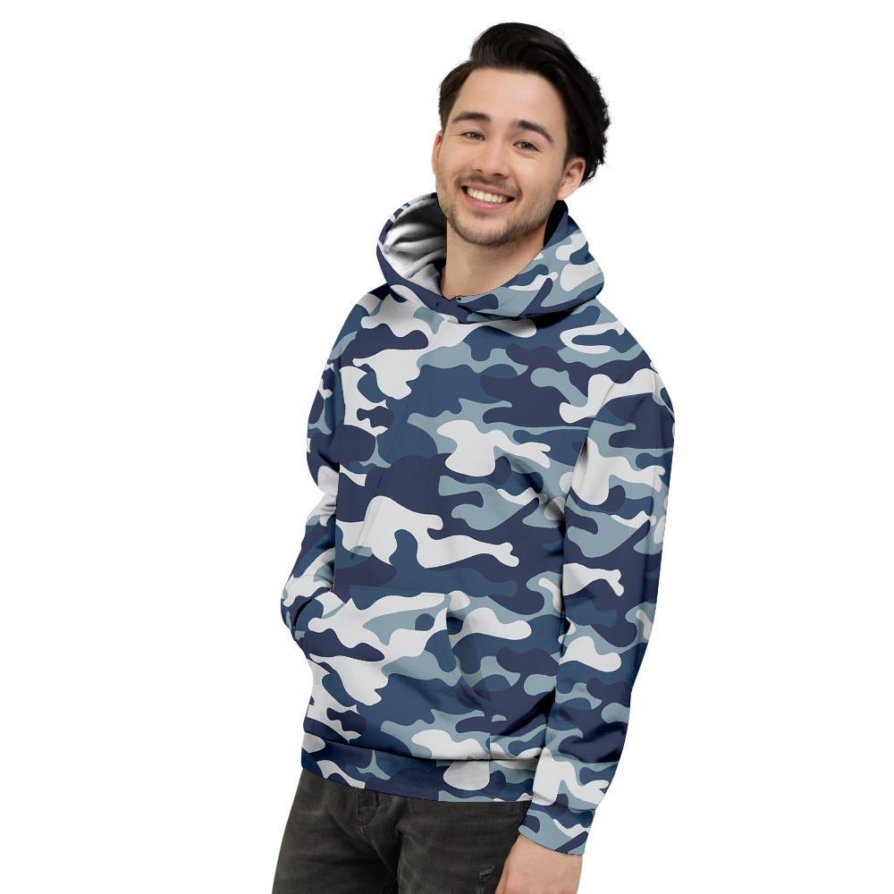 Blue Navy Camo Print Men's Hoodie-grizzshop