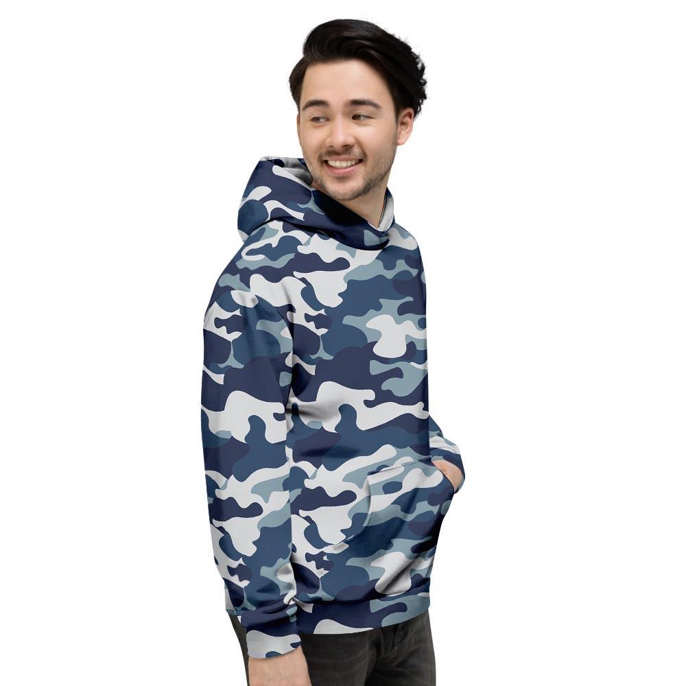 Blue Navy Camo Print Men's Hoodie-grizzshop