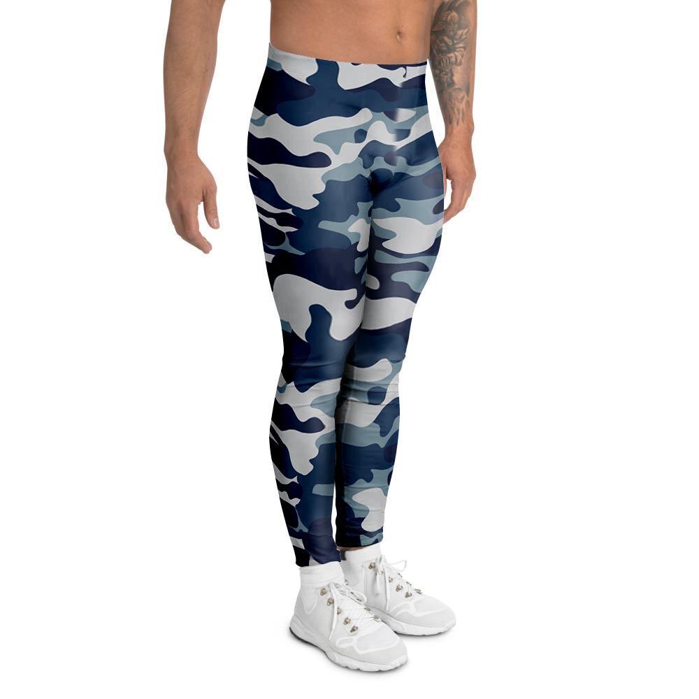 Blue Navy Camo Print Men's Leggings-grizzshop