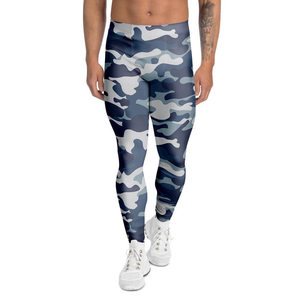 Blue Navy Camo Print Men's Leggings-grizzshop