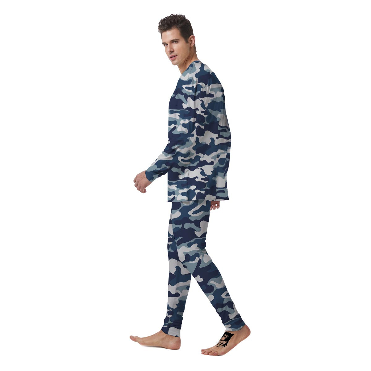 Blue Navy Camo Print Men's Pajamas-grizzshop