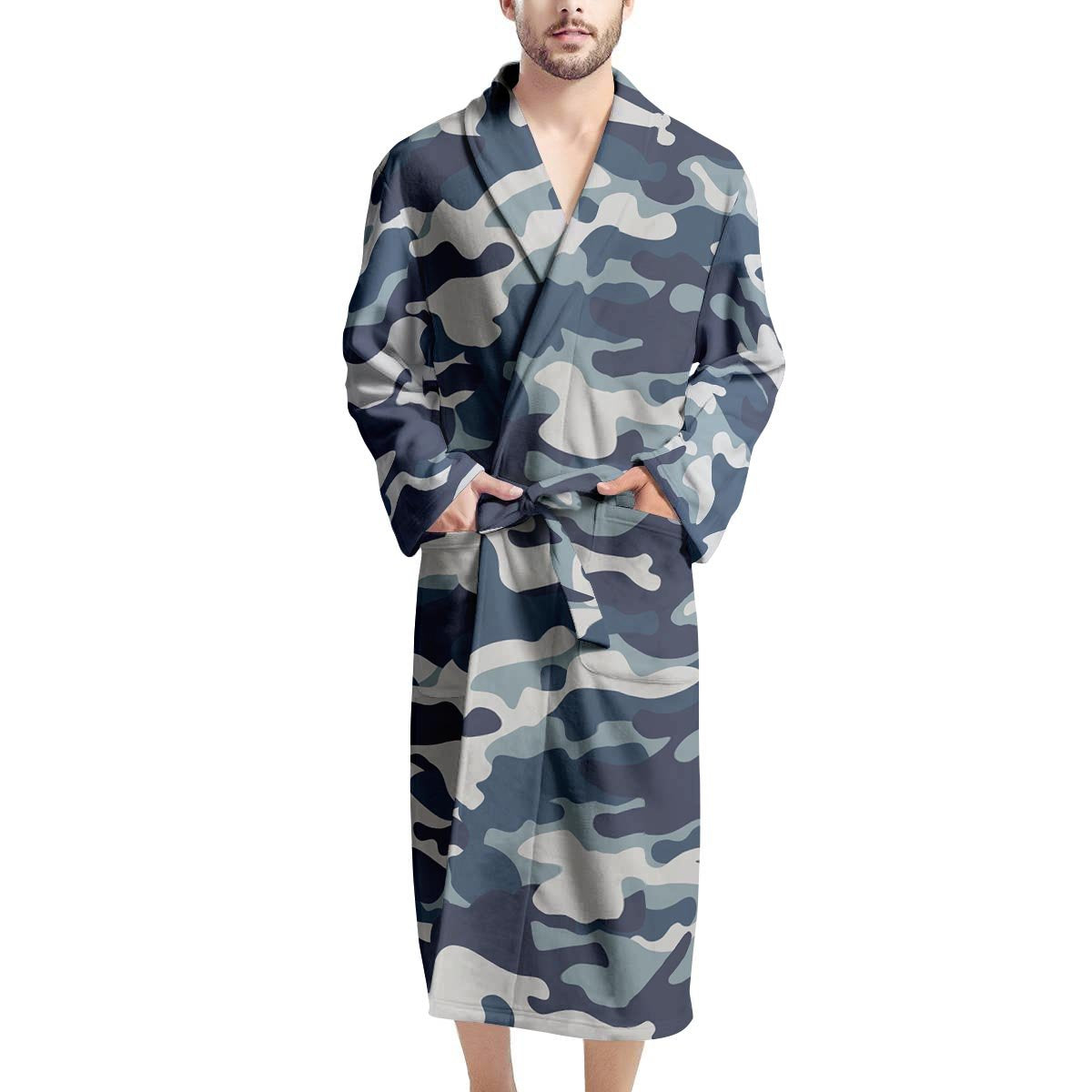 Blue Navy Camo Print Men's Robe-grizzshop