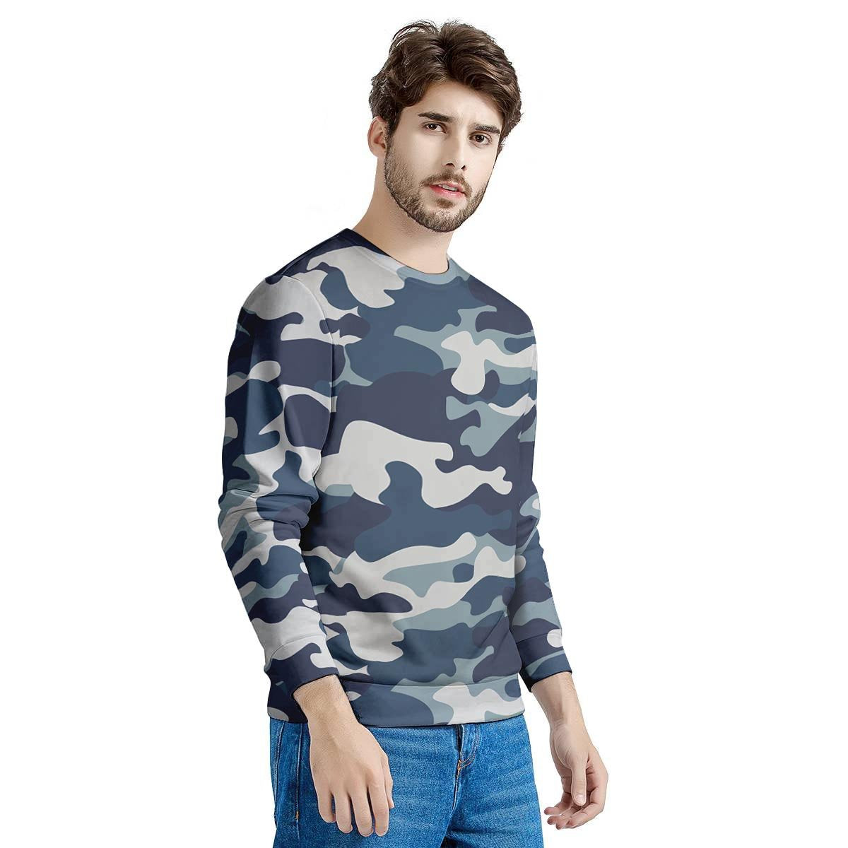 Blue Navy Camo Print Men's Sweatshirt-grizzshop