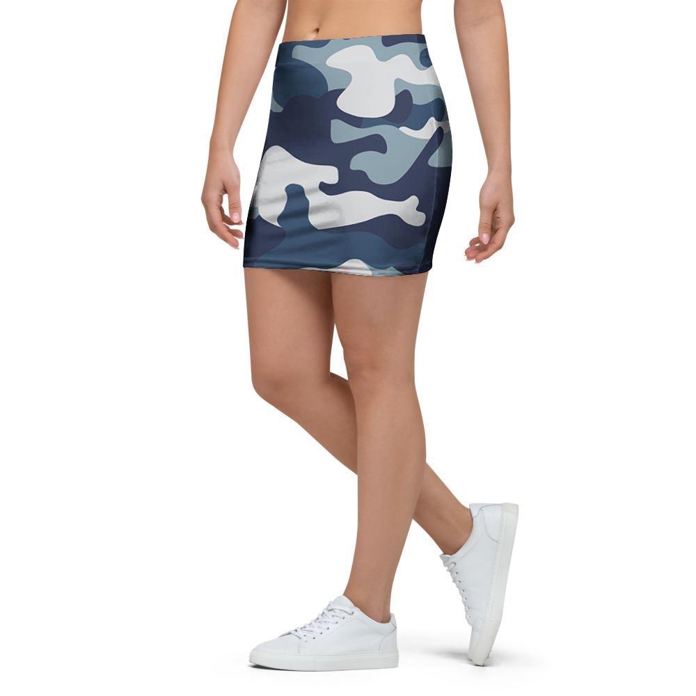 Blue Navy Camo Print Mini Skirt-grizzshop