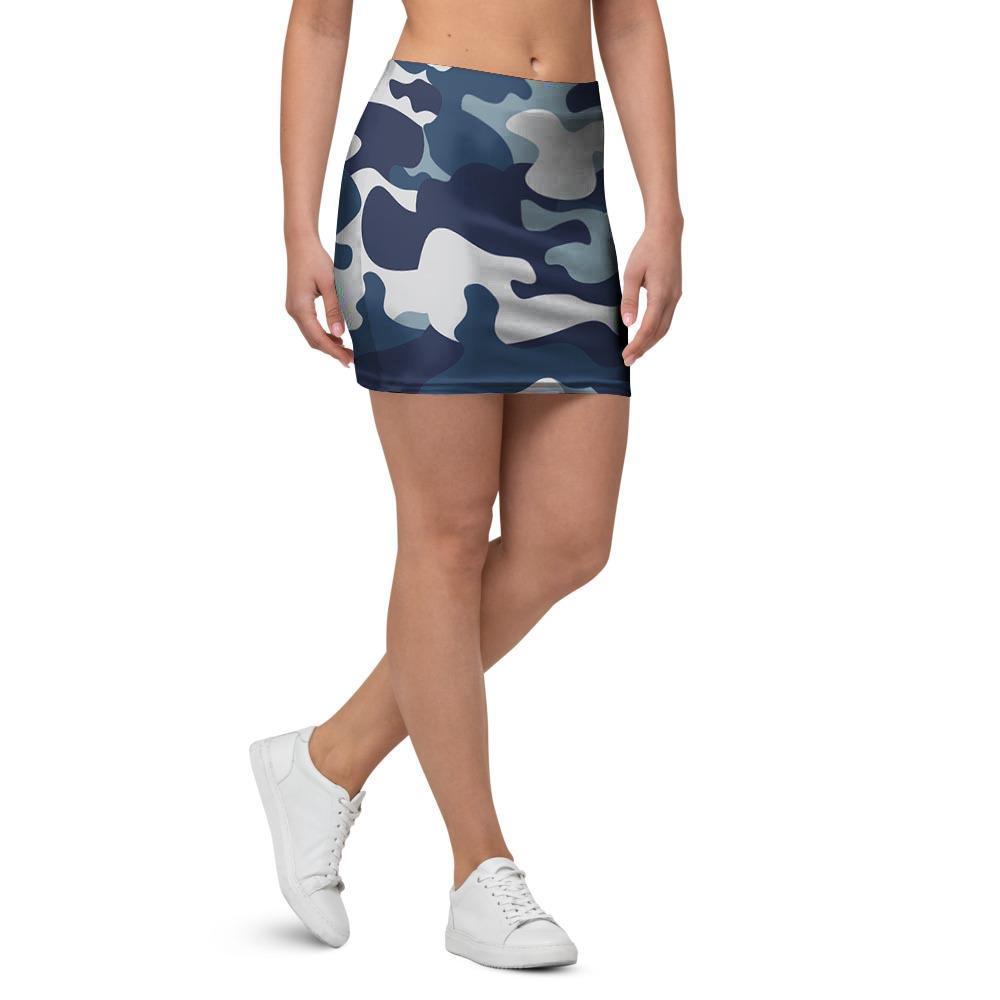 Blue Navy Camo Print Mini Skirt-grizzshop