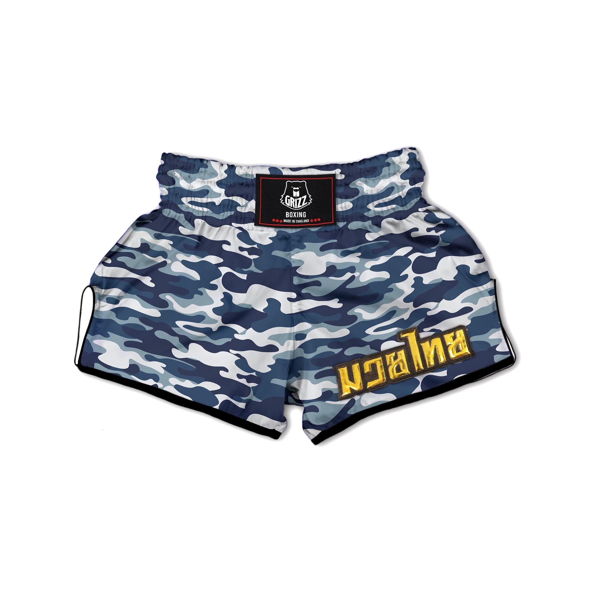 Blue Navy Camo Print Muay Thai Boxing Shorts-grizzshop