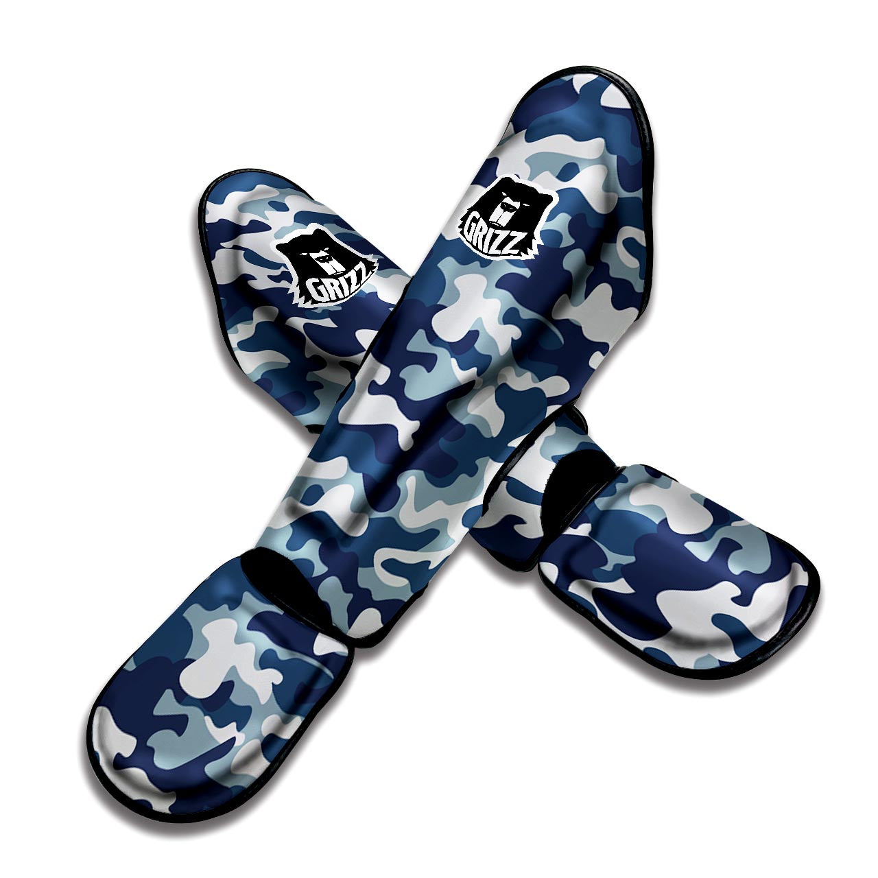 Blue Navy Camo Print Muay Thai Shin Guard-grizzshop