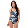 Blue Navy Camo Print One Piece Swimsuite-grizzshop