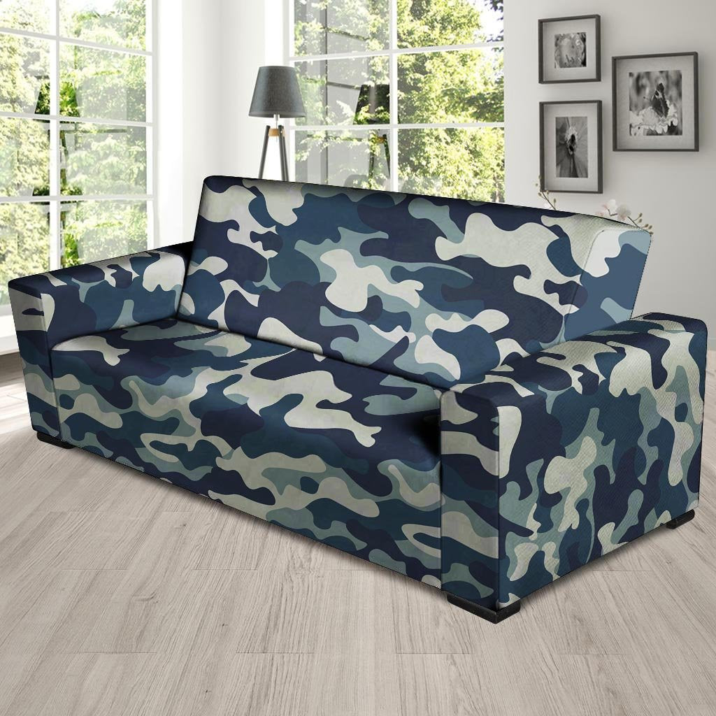 Blue Navy Camo Print Sofa Cover-grizzshop