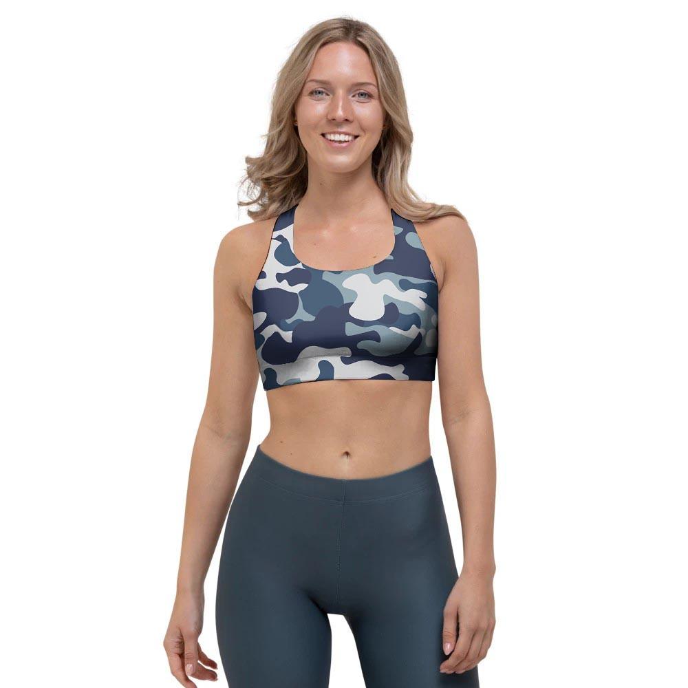 Blue Navy Camo Print Sports Bra-grizzshop