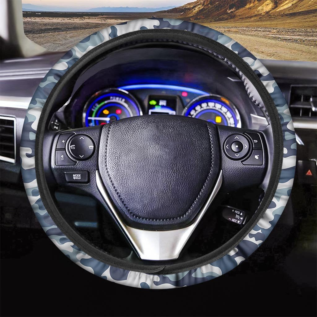 Blue Navy Camo Print Steering Wheel Cover-grizzshop