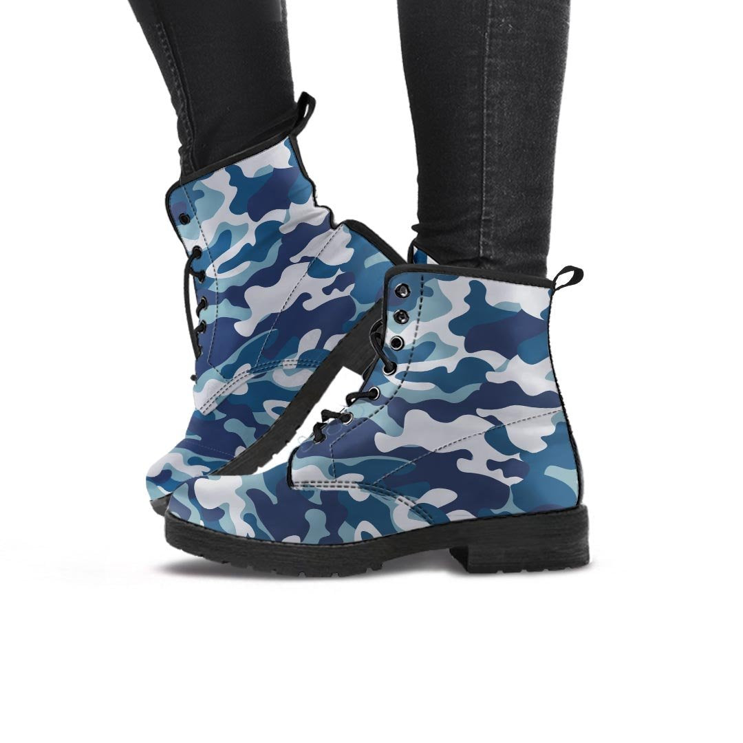 Blue Navy Camo Print Women's Boots-grizzshop