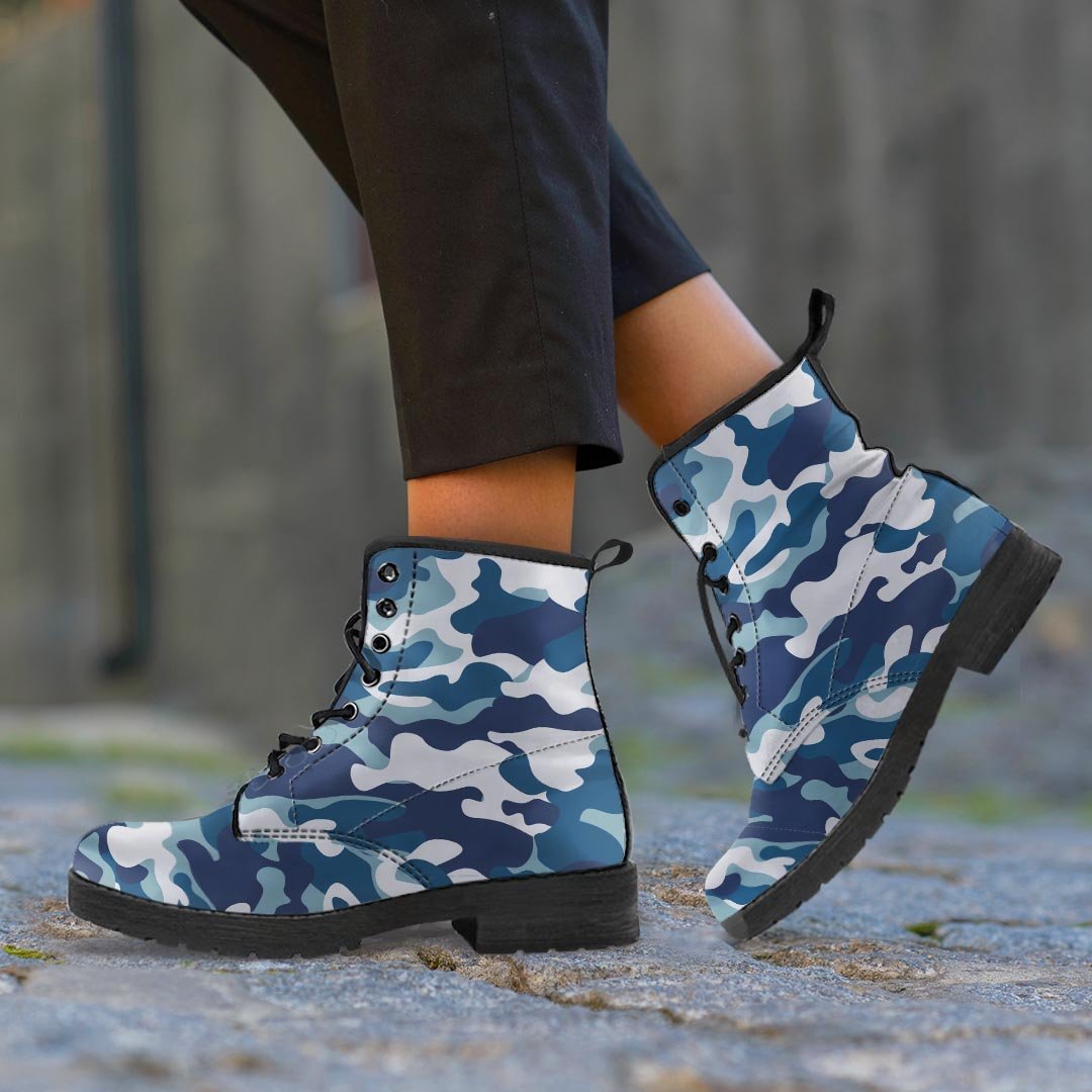 Blue Navy Camo Print Women's Boots-grizzshop