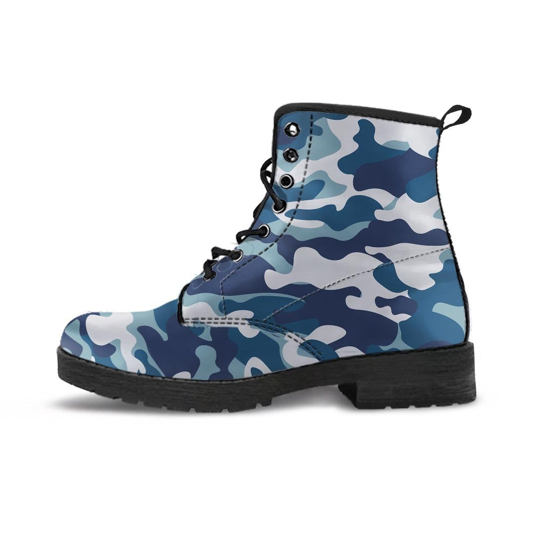 Blue Navy Camo Print Women's Boots-grizzshop