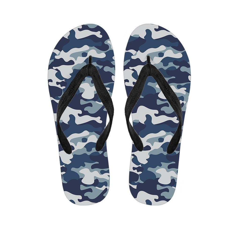 Blue Navy Camo Print Women's Flip Flops-grizzshop