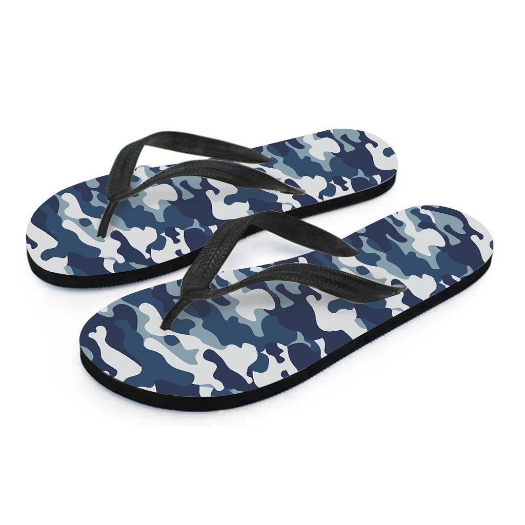 Blue Navy Camo Print Women's Flip Flops-grizzshop