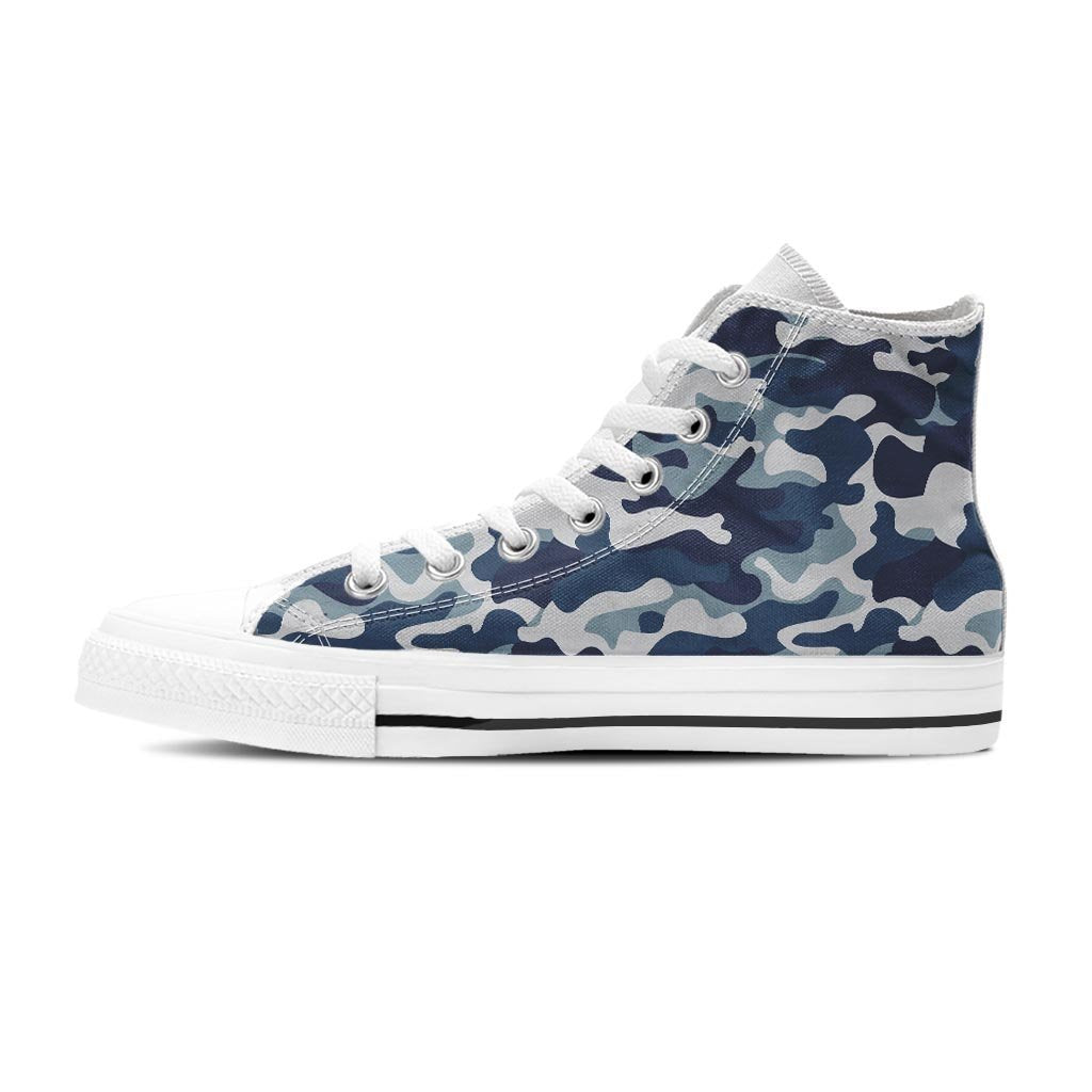 Blue Navy Camo Print Women's High Top Shoes-grizzshop
