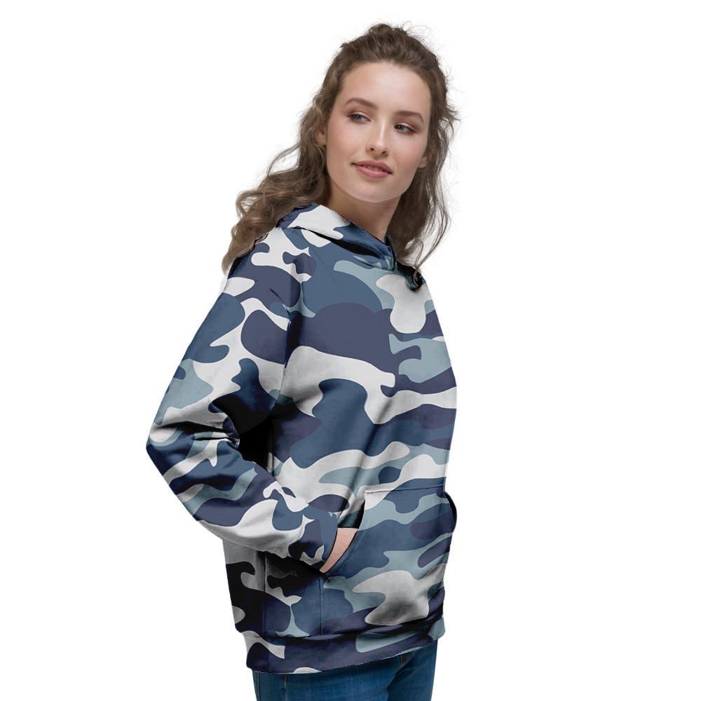 Blue Navy Camo Print Women's Hoodie-grizzshop