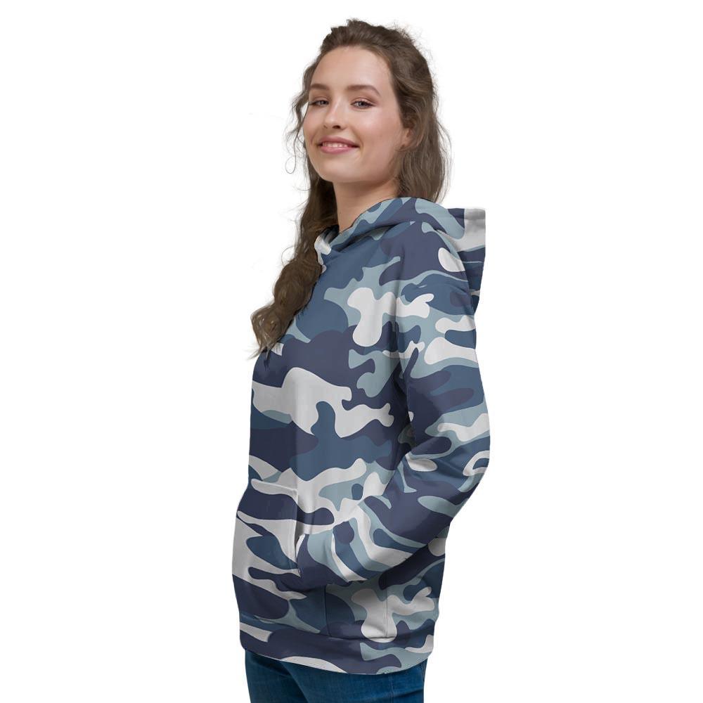 Blue Navy Camo Print Women's Hoodie-grizzshop