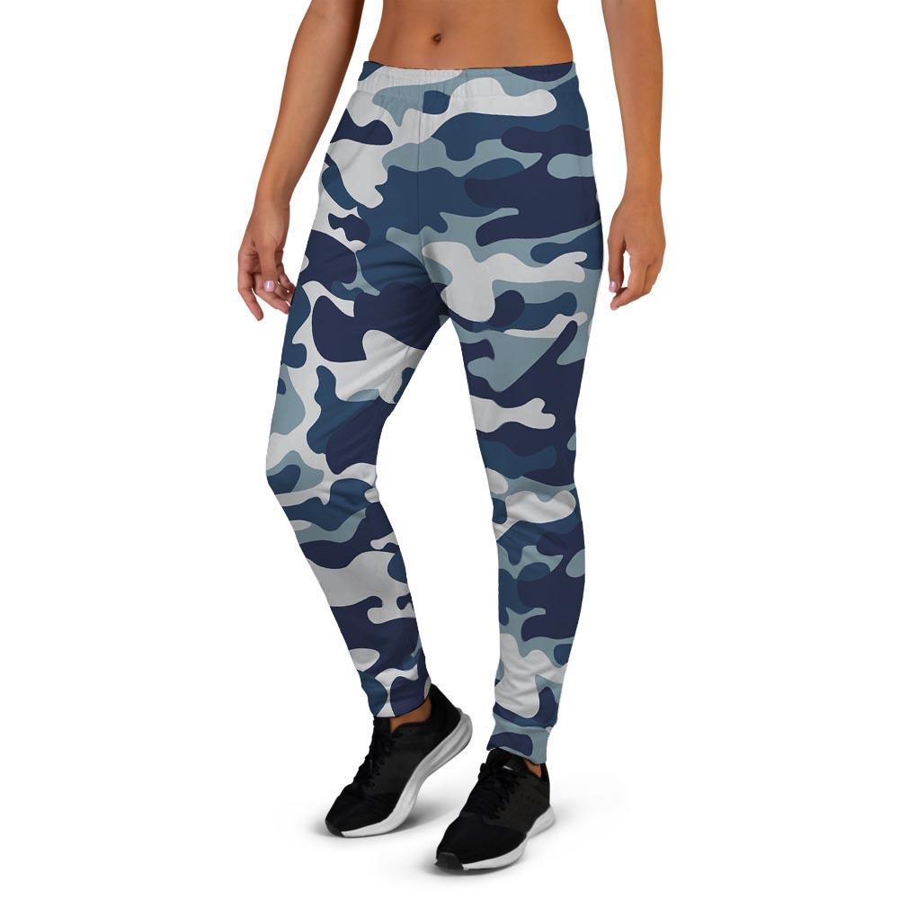 Blue Navy Camo Print Women's Joggers-grizzshop