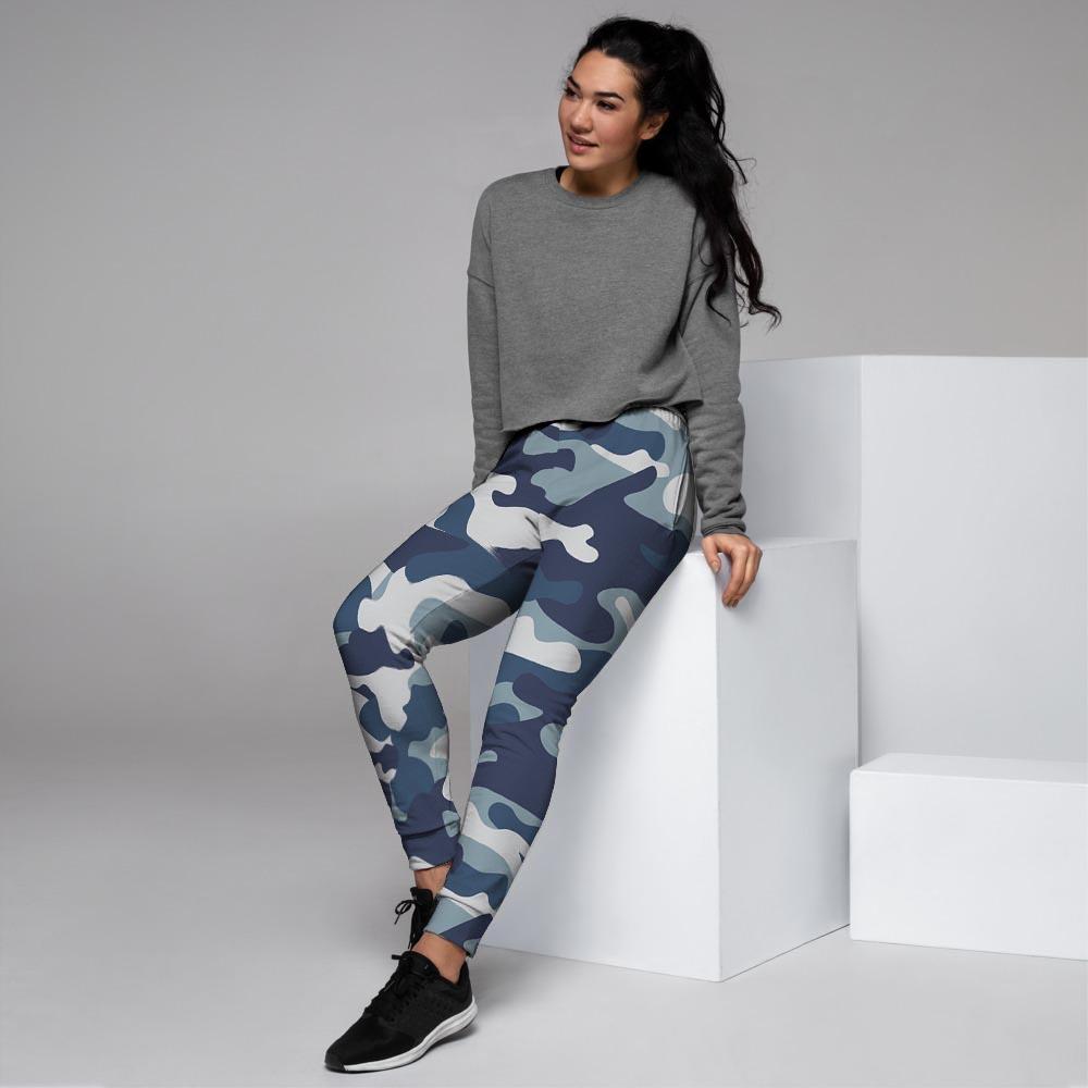 Blue Navy Camo Print Women's Joggers-grizzshop