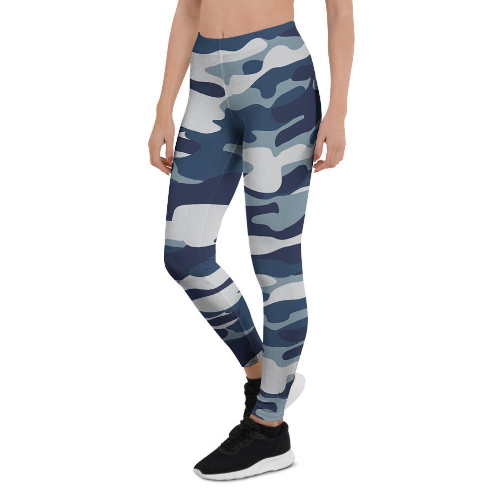 Blue Navy Camo Print Women's Leggings-grizzshop