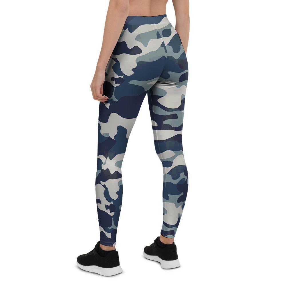 Blue Navy Camo Print Women's Leggings-grizzshop