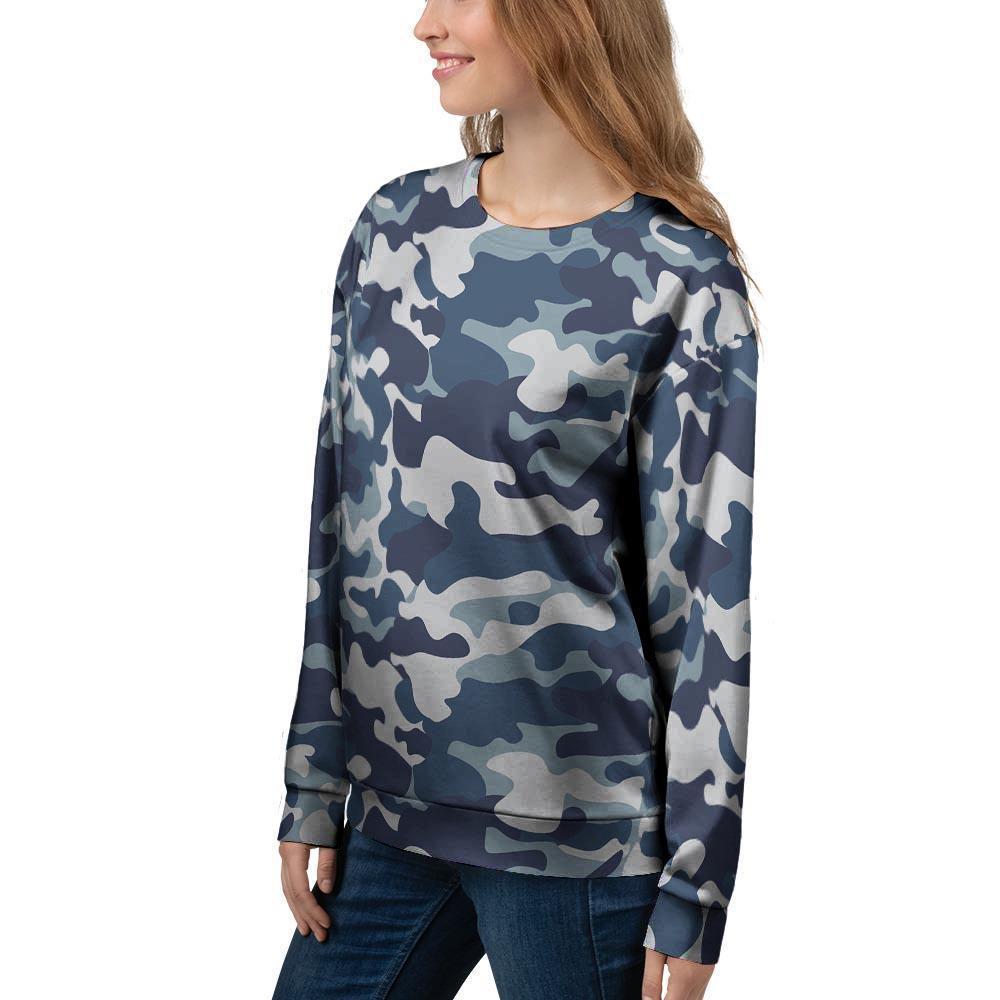 Blue Navy Camo Print Women's Sweatshirt-grizzshop