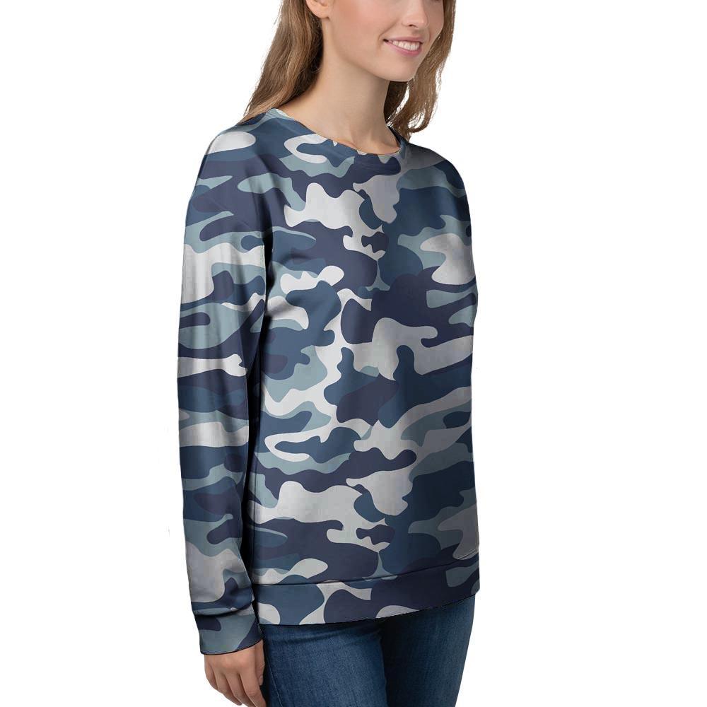 Blue Navy Camo Print Women's Sweatshirt-grizzshop