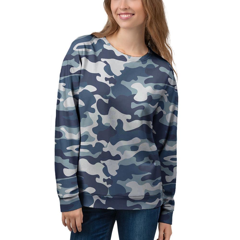 Blue Navy Camo Print Women's Sweatshirt-grizzshop