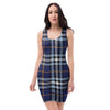 Blue Navy Plaid Tartan Bodycon Dress-grizzshop